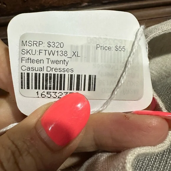 SIZE XL Fifteen Twenty Tan Cream Mandarin Collar Shirt Dress - Picture 8 of 10